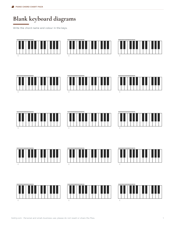Preview of Printable Blank Piano Keyboard Chart